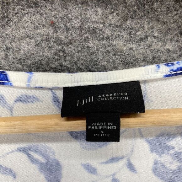 J. Jill Blouse Women PS Petite White Floral Short Sleeve Round Neck Rayon Casual - Picture 5 of 9